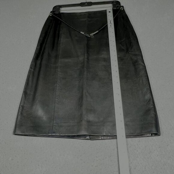 Prada Skirt Womens Size 44 Black Pencil Leather Belted Made In Italy - Picture 5 of 14